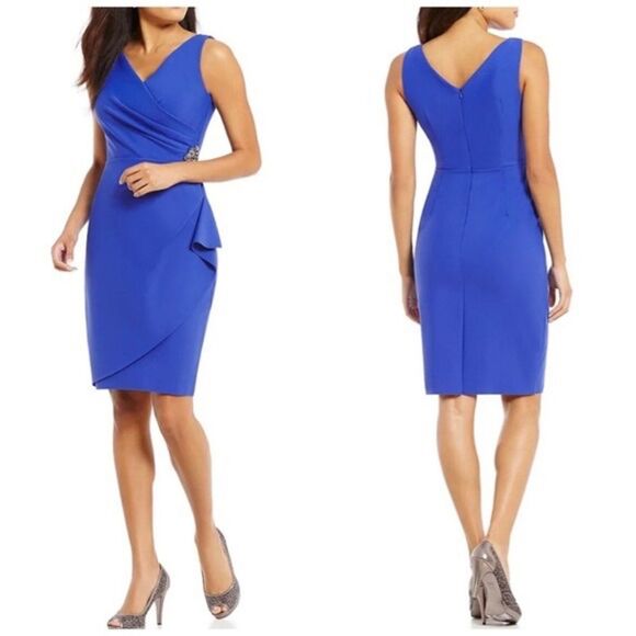 Alex Evenings Compression Slimming Cocktail Dress Beaded Cascade Ruffle size 2 - Picture 1 of 11